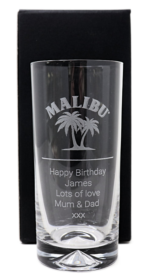 Personalised Highball Glass & 70cl Malibu - Label Design