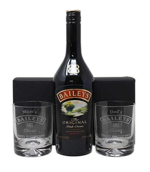 Personalised Pair of Glass Tumblers & 70cl Baileys - Baileys Design