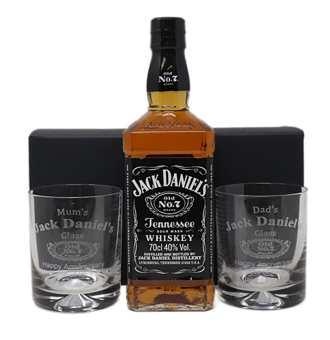 Personalised Pair of Glass Tumblers & 70cl Jack Daniels - Jack Daniels Design