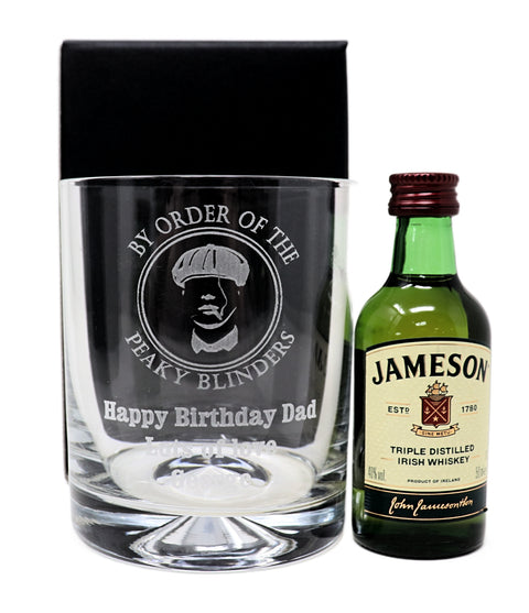 Personalised Glass Tumbler & Miniature - Peaky Blinders Design