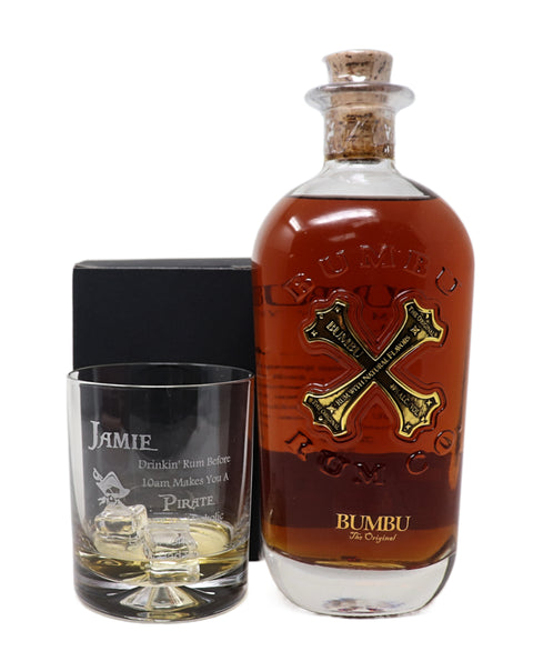 Personalised Glass Tumbler & 70cl Bumbu - Pirate Rum Design