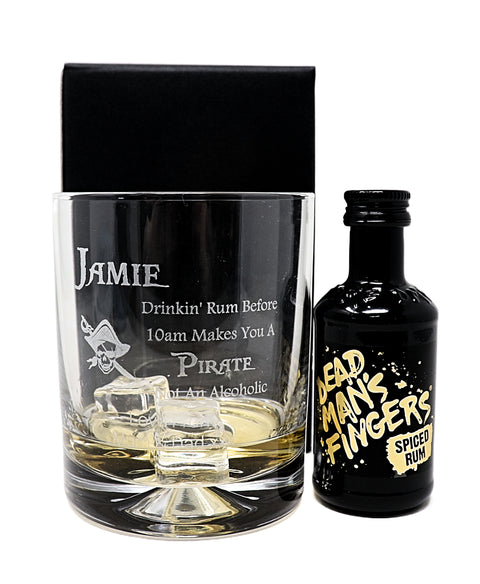 Personalised Glass Tumbler & Miniature - Pirate Rum Design