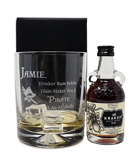 Personalised Glass Tumbler & Miniature - Pirate Rum Design