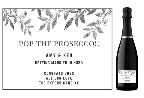 Personalised Prosecco Bottle Label - Pop The Prosecco Leaves Design