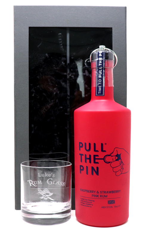 Personalised Premium Glass Tumbler & 70cl Pull The Pin Raspberry & Strawberry Rum - Rum Design