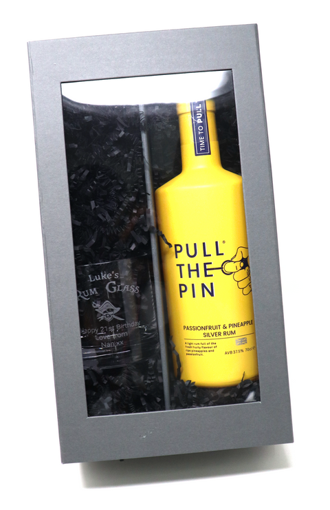 Personalised Premium Glass Tumbler & 70cl Pull The Pin Passionfruit & Pineapple Rum - Rum Design