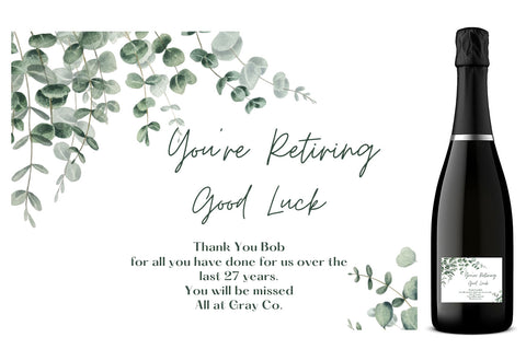 Personalised Prosecco Bottle Label - Retirement Leaves Design