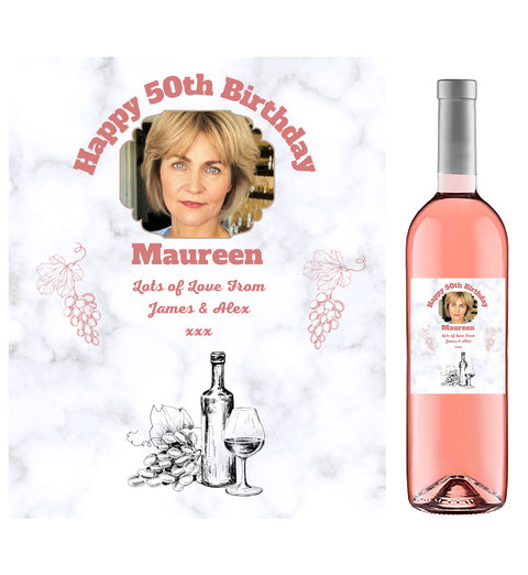 Personalised Rose Wine Bottle Label - Photo Design