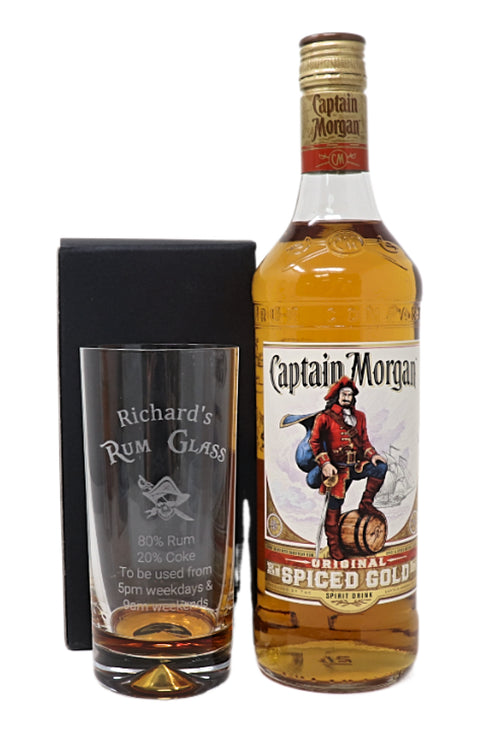 Personalised Highball Glass & 70cl Captain Morgan - Rum % Design