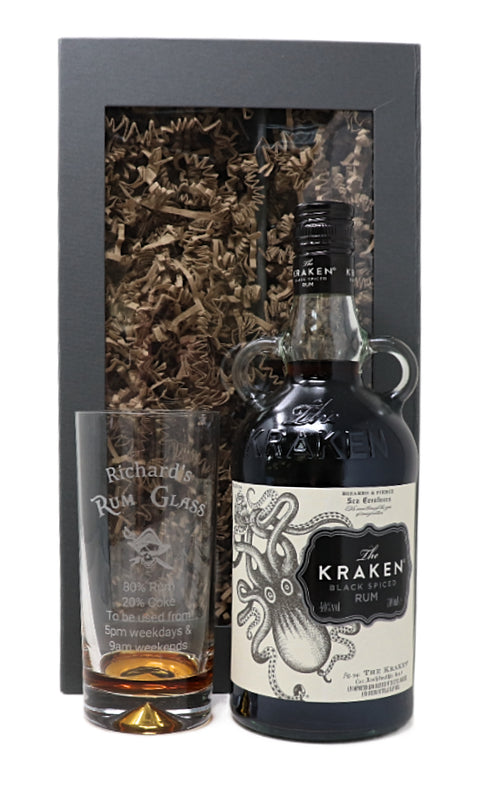 Personalised Highball Glass & 70cl Kraken Black Spiced - Rum % Design