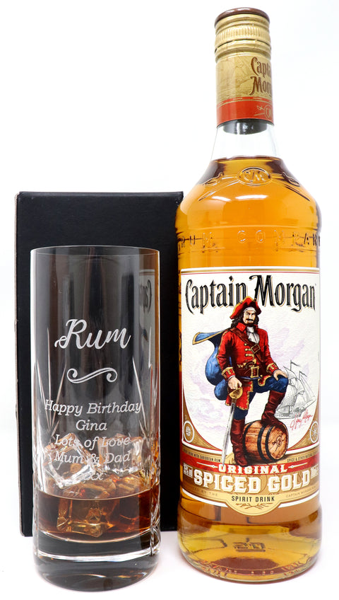 Personalised Crystal Highball Glass & Bottle -  Rum Design