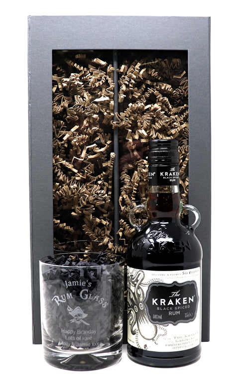 Personalised Glass Tumbler & 35cl Kraken - Rum Design