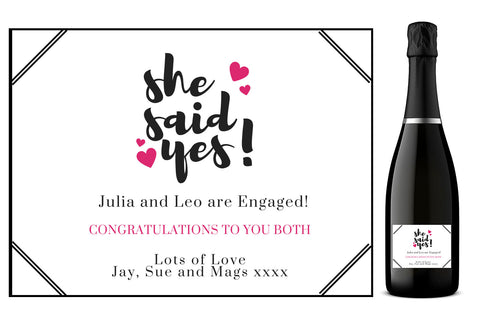 Personalised Prosecco Bottle Label - Engagement She Said Yes Design