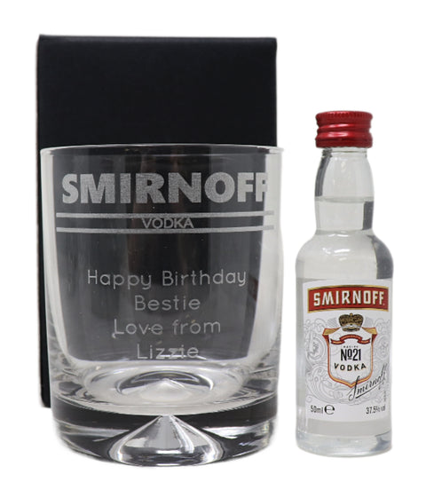 Personalised Glass Tumbler & Miniature - Smirnoff Banner Design
