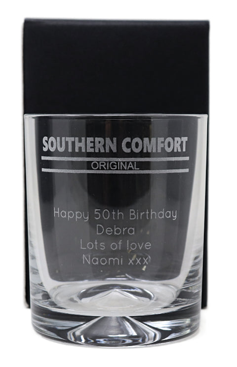 Personalised Glass Tumbler - Southern Comfort Banner Design