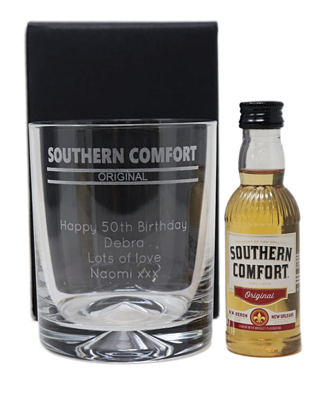 Personalised Glass Tumbler & Miniature - Southern Comfort Banner Design