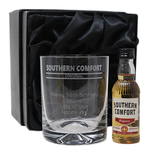 Personalised Glass Tumbler & Miniature - Southern Comfort Banner Design