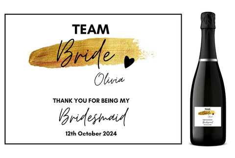 Personalised Prosecco/Wine Bottle Label - Team Bride, Bridesmaid Thank You Design