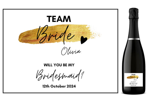 Personalised Prosecco/Wine Bottle Label - Team Bride, Will You Be My Bridesmaid? Design