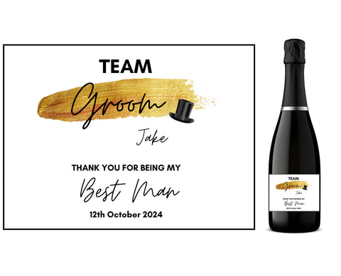 Personalised Prosecco/Wine Bottle Label - Team Groom, Best Man Thank You Design