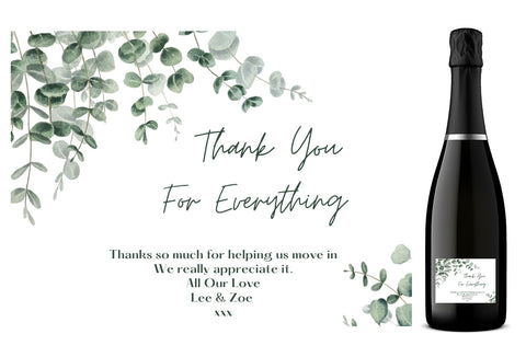 Personalised Prosecco Bottle Label - Thank You Leaves Design
