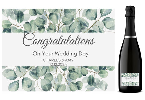 Personalised Prosecco Bottle Label - Congratulations Leaves Design