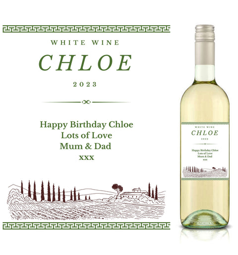 Personalised White Wine Bottle Label - Vineyard Design