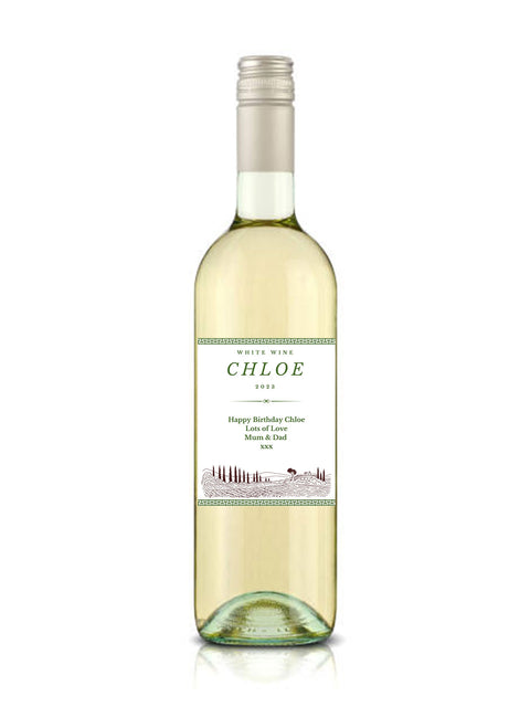 Personalised White Wine Bottle Label - Vineyard Design